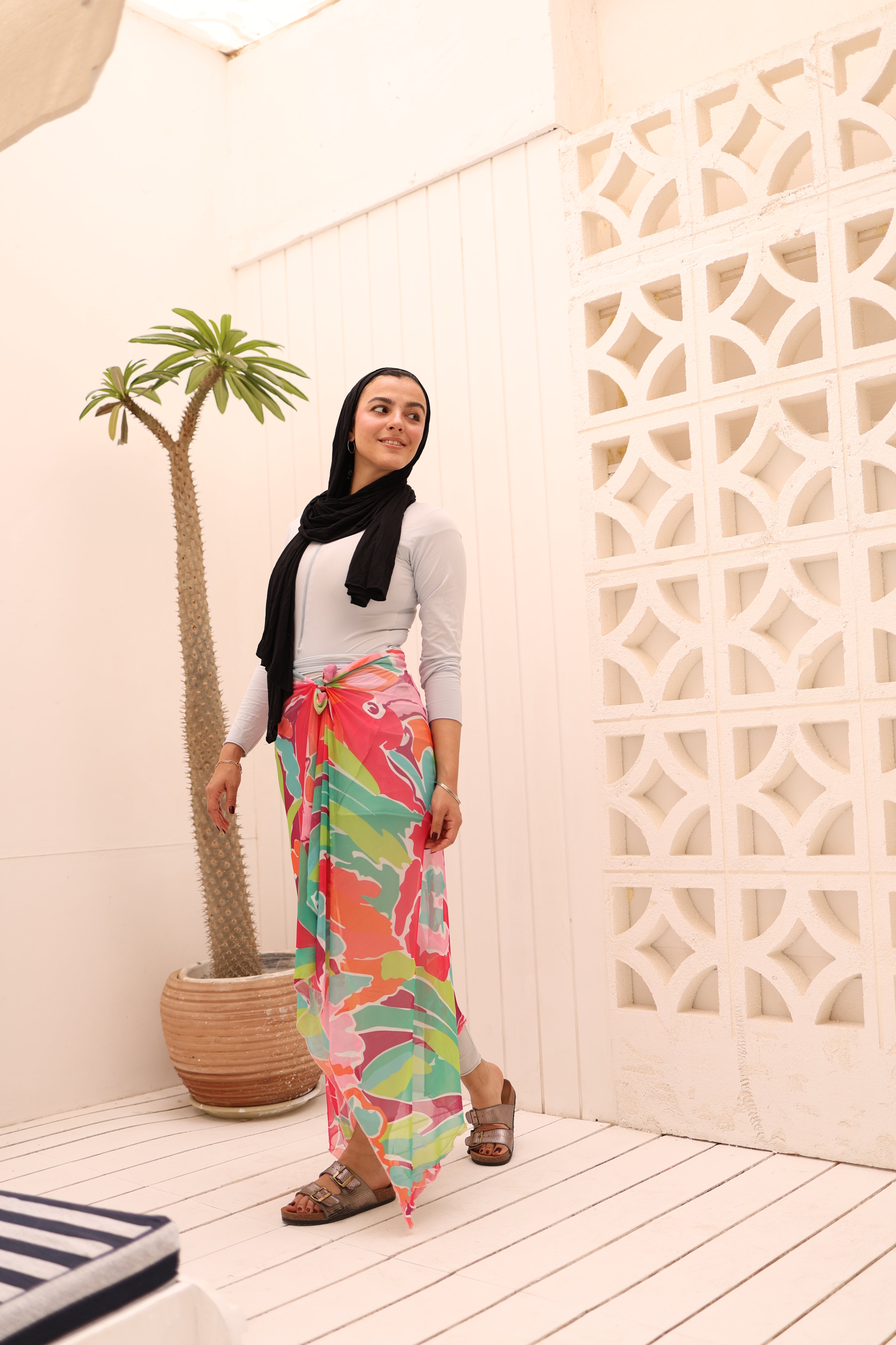 Tropical Tapestry Mesh Wrap Cover Up
