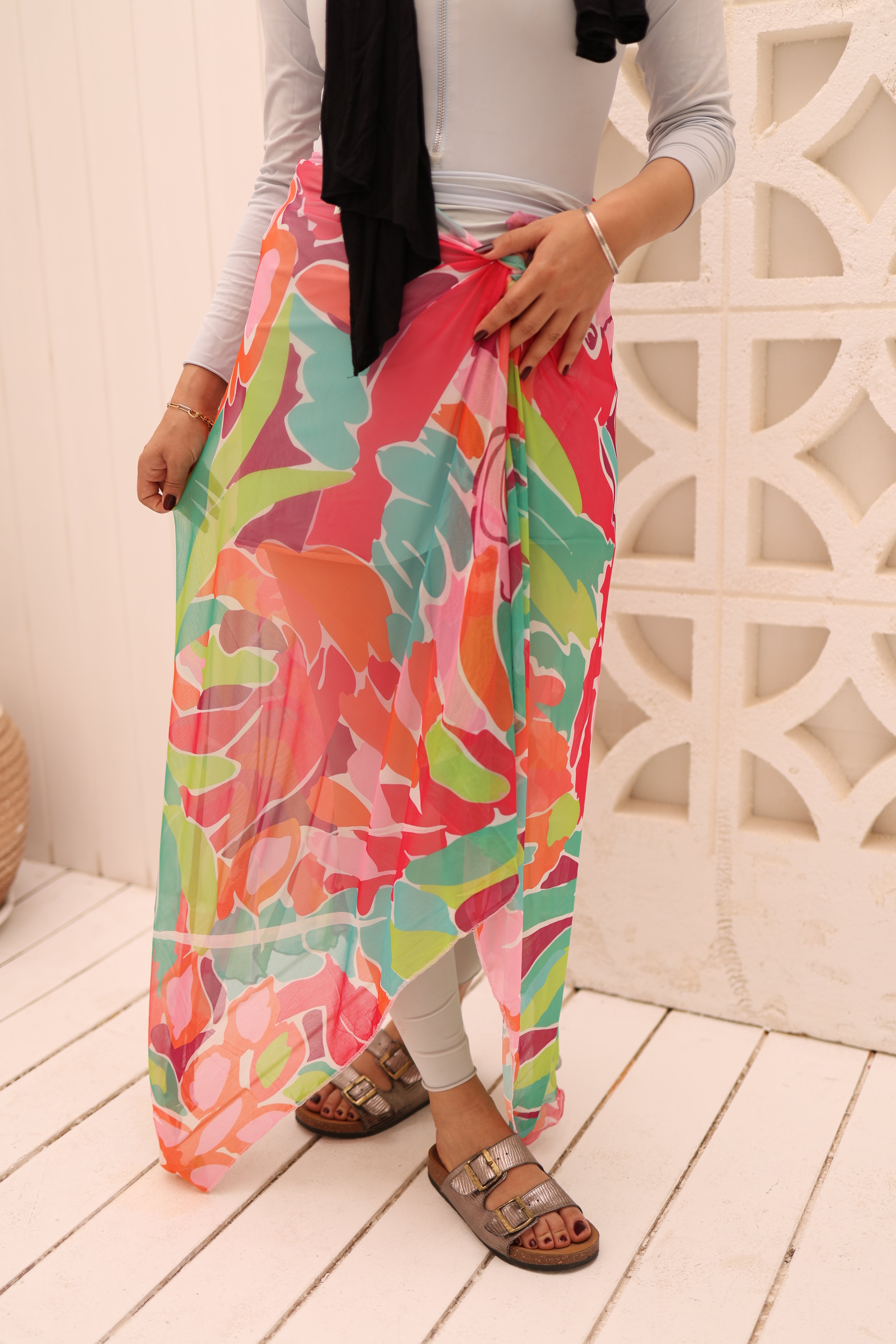 Tropical Tapestry Mesh Wrap Cover Up